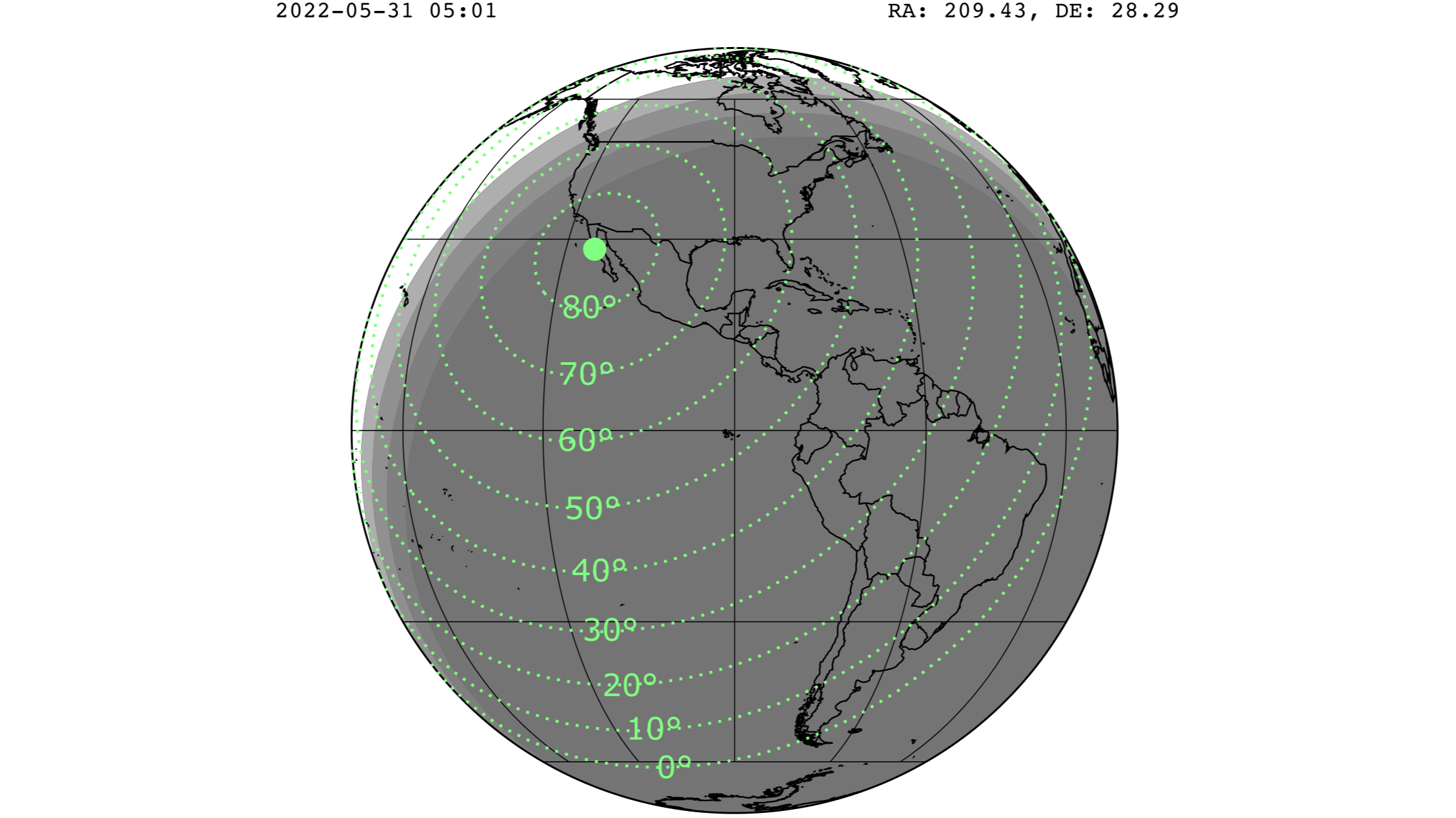 Mapa mostrando a possibilidade de ver a chuva de meteoros Tau Herclide.