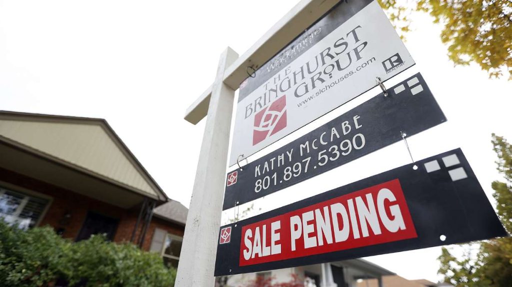 A “for sale” sign and “sale pending” sign are pictured in Salt Lake City on Monday, Oct. 18, 2021. Salt Lake City ranks second in the nation for the largest increase in home-sale prices according to a recent RE/MAX National Housing Report.