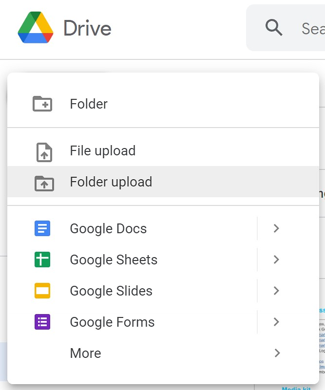 No Google Drive, você pode fazer upload de seus arquivos e dados pressionando o botão 