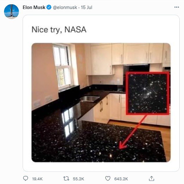 Elon Musk postou esse meme no mês passado tirando sarro das fotos de astronomia do JWST