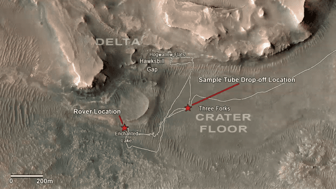 Locais de coleta de amostras do rover de Marte da NASA no Planeta Vermelho.