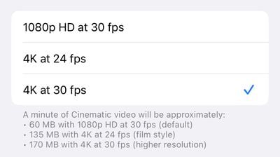 iPhone 14 Pro settings Cinema 4K mode