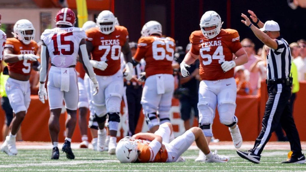 Quinn Ewers do Texas Longhorns foi eliminado da partida contra o número um Alabama Crimson Tide no primeiro quarto