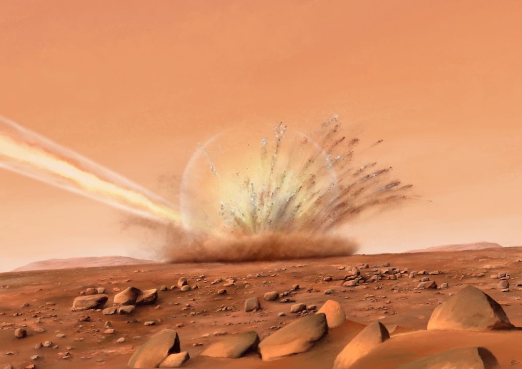 Grandes pedregulhos colidem com Marte, crateras ocorrem, revelando características do subsolo
