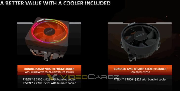 A AMD agrupará seus coolers de CPU Wraith com o chipset Ryzen 7000 Non-X para oferecer um valor melhor para os usuários comuns.  (Créditos da imagem: Videocardz)